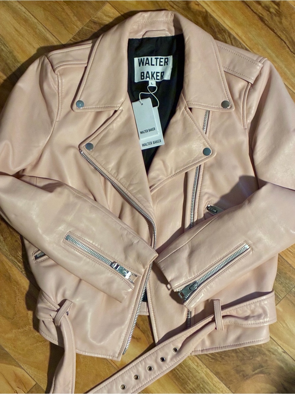 Walter Baker Pale Pink Leather Moto Jacket